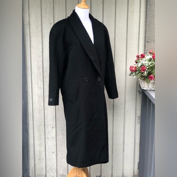 Vintage Jones New York 100% Pure Wool Black Double-Breasted Trench Coat size XL - Picture 5 of 14
